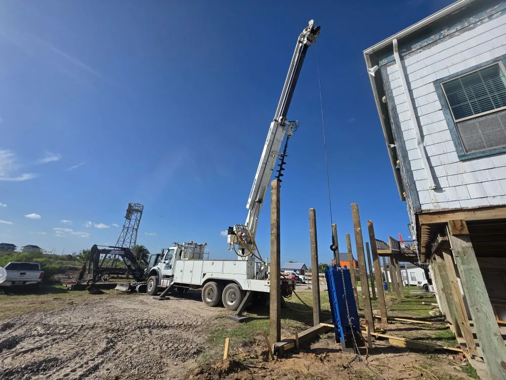 Timber piling installation underway on the Texas Gulf Coast